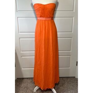 BCBGMAXAZRIA Strapless Amber Orange Silk Chiffon Maxi Dress Size 2